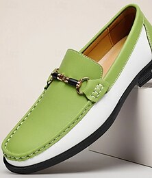 abordables -Mocassins en similicuir vert et blanc pour hommes, chaussures de conduite à enfiler tendance pour vêtements décontractés et tenues de printemps