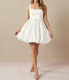 preiswerte -Engagement Kleine Weiße Kleider Hochzeitskleider A-Linie Quadratischer Ausschnitt Ärmellos Kurz  Mini Taffeta Brautkleider mit Falten