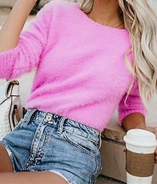 economico -Per donna Camicia Tinta unica Elegante Casual Manica 3/4 Scollo a Barca Top Regolari Quotidiano Bianco Rosa Beige Grigio Primavera Autunno