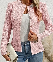 abordables -Mujer Chaqueta casual Cómodo Transpirable Cremallera Bolsillo Casual Plano Vacaciones Calle Casual Ropa Cotidiana Botonadura Simple Corto Cuello redondo Ajuste regular Manga Larga Ropa de calle Rosa