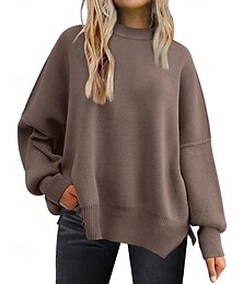 preiswerte -Damen Pullover Lässig Einfarbig Gerippt Rundhalsausschnitt Gestrickt Langarm Normale Oberteile Stricken Ausgehen Wochenende Schwarz Weiß Herbst