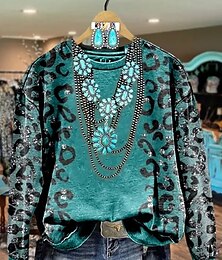 baratos -Mulheres Moletom Floral Gráfico Quente Vintage Moda Manga Longa Gola Redonda Tops regulares Rua Dia a Dia Casual Imprimir Vermelho Azul Fúcsia Marron Verde Primavera Outono Inverno