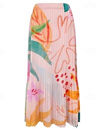 preiswerte -Damen A-Linie Elegant Bohemien Vintage Mode Midi Mittlere Taille Röcke Gerafft Dehnbar Schule Urlaub Rosa Grün Rosenrot Sommer Polyester