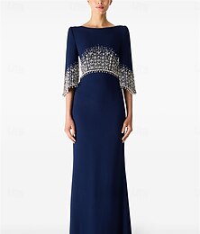 ieftine -Rochii de quinceanera tip sirenă  trumpeta elegantă formală cu lungime la podea mâneci 3/4 gât rotund satin cu mărgele