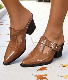 preiswerte -Damen-Pantoletten mit Krokodilprägung und Blockabsatz – Slipper mit Schnallendekor und Cutout-Design, stylische Pendlerschuhe für Büro, Arbeit und Alltag