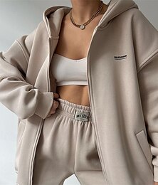billige -Dame Joggedress Joggebukser treningsklær Høst Langermet Vindtett Treningsstudio Trene Sport Sports Sportsklær Ensfarget Svart Mørkegrå Lysegrå