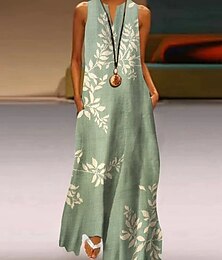 economico -Per donna Abito maxi Vestito Estivo Abito a trapezio Abito Estivo Vacanza Casual Boho Ferie Vestibilità comoda Ombre Floreale Grafico Senza Maniche Scollo a V Collo a V blu acqua Verde salvia Lilla