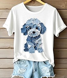 abordables -Mujer Camiseta Graphic Animal Gato Vintage Elegante Clásico Manga Corta Cuello Barco Tops regulares Diario Fin de semana Estampado Negro Blanco Rosa Azul Piscina Verde Trébol Verano Primavera