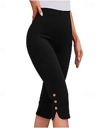 baratos -Mulheres Calças Capri Leggings Roupa de rua Casual Comprimento da panturrilha Natural Tecido Cintura elástica Confortável Exterior Ao ar livre Roupa Esportiva Feriado Camelo Vinho Cinzento Preto Verão