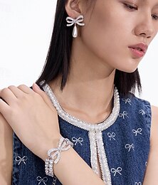 economico -Set di gioielli da sposa 2 Cristallo Perla Zircone Orecchini Braccialetti Per donna Elegante Moda Lusso Carino Lampadari Goccia Con fiocchi Gocce Parure di gioielli Per Matrimonio Feste Lavoro