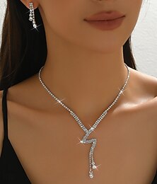 economico -Set di gioielli da sposa 2 Zircone 1 Collana Orecchini Per donna Elegante Classico Dolce Adorabile Lungo Amore Prezioso Parure di gioielli Per Matrimonio Regalo Quotidiano