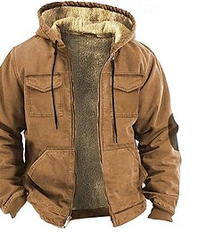 baratos -Homens Moletom Full Zip Hoodie Moletom de lã Verde Tropa Cáqui Cinzento Com Capuz Tecido Zíper Bolso frontal Tático Desportos e Ar livre Casual Roupa de rua Legal Roupa de Esporte Inverno Roupa