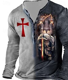 levne -Pánské Halloween Grafika Templářský kříž Haç Tričko Tričko Henley Trička Dlouhý rukáv 3D tisk Designové Základní Klasické Venkovní Denní Sport Jaro léto Žlutá Vodní modrá Fialová Šedá Henley Tričko
