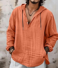 economico -Per uomo Camicia Camicia di lino Stile vichingo Camicia Estiva Abbigliamento da spiaggia Camicia con cappuccio Tinta unica Vacanza Streetwear Blu marino Azzurro cielo Arancione Cachi Manica Lunga Con