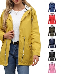 abordables -Mujer Abrigo Impermeable Cómodo Bolsillo Full Zip Correa Moda Estilo callejero Plano Exterior Casual Diario Largo Con Capucha Ajuste regular Manga Larga Ropa de calle Negro Amarillo Rosa Otoño