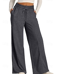 abordables -Femmes Jambe large Slacks Streetwear Occasionnel Longueur complète Naturel Uni Avec Poches Conception à cordon élastique Confortable Rue Tenue quotidienne Week-end Gris foncé Abricot Brun foncé Noir
