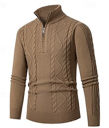 billige -Herre Pullover genser Gensere med kvart glidelås Strikket genser Riflet Strikke Vanlige topper Strikket عادي Høy krage Mote Fritid Feriereise Dagligdagstøy Klær Høst Vinter Svart Kakifarget S M L