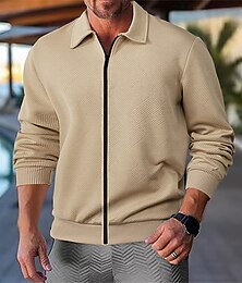 abordables -Homme Veste Légère Veste Décontractée Vacances Quotidien Respirant Avec Poches Jacquard Printemps Automne Uni Mode Classique Revers Régulier Noir Blanche bleu marine Kaki Gris Claire Veste