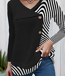 economico -Per donna Blusa Geometrico Elegante Casual Manica Lunga Scollo a V Top Regolari Quotidiano Tasca Bottoni Stampato Nero Bianco Rosa Primavera Autunno