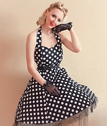 levne -Vinobraní 50. léta Rockabilly Ke kolenům Bubenové šaty Šaty Šaty na šaty Puntíky Rozevláté Krk ohlávky Maškarní kostým Dámské předvečer Všech svatých Karneval Valentýna Párty Ležérní Čajový dýchánek