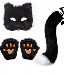economico -Maschera da volpe realistica, guanti e set di coda pelosa: accessori per cosplay di Halloween, costume da volpe per feste, giochi di ruolo e spettacoli teatrali