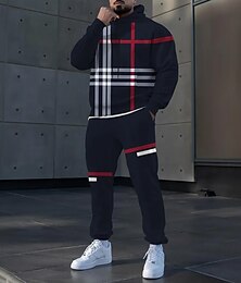 baratos -Homens Xadrez Bloco de cor 2pcs Conjuntos de moletom 3D Moletom Moletom com capuz Manga Longa Calças compridas Com Capuz Casual Diário Roupa Esportiva Impressão 3D Primavera Outono Inverno Preto
