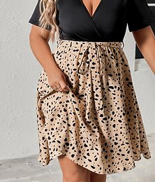 ieftine -Pentru femei Mărime Plus Rochie casual Leopard În V Manșon scurt Primăvară Toamnă Elegant Modă Modern Casual Rochie mini Zilnic Concediu Rochie