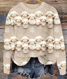 economico -Per donna Felpa Carino Casual Morbido Geometrico A Coste Girocollo Lavorato a maglia Stampato Manica Lunga Top Regolari Maglia All'aperto Quotidiano Weekend Nero Giallo Autunno Inverno