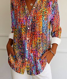 economico -Per donna Camicia Ombre Grafico Elegante Vintage Tropicale Manica Lunga Colletto a Camicia Top Regolari Lavoro Quotidiano Bottoni Stampato Blu Viola Arancione Verde Estate Primavera