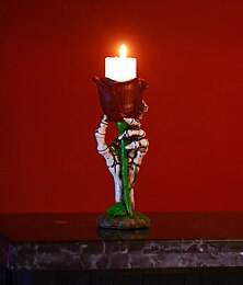 Недорогие -Статуя на Хэллоуин, креативная тема вечной любви, череп, рука, держащая розу, подсвечник, романтическое готическое украшение, жуткое настольное украшение, уникальный декор для дома на вечеринку в честь Хэллоуина