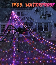 billige -1 stk halloween 5m * 4,8m trekantet lysende nettlampe lilla oransje aaa vanntett batteriboks fjernkontroll 250 LED-perler innendørs og utendørs gårdsplassdekorasjonslys (unntatt edderkopper)