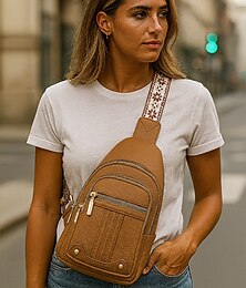 preiswerte -Wasserdichte Umhängetasche aus Kunstleder für Damen – lässige, leichte Umhängetasche mit multifunktionalen Taschen und breitem Schultergurt mit Ethno-Muster, perfekt für Reisen, Einkaufen und den Alltag