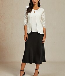 abordables -Mujer Top de empalme de encaje Plano Elegante Media Manga Cuello Barco Tops regulares Encaje Blanco Verano
