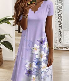 abordables -Femmes Mini Robe Robe Décontractée Robe T-Shirt Robe d'Été Robe trapèze Élégant Vacances Occasionnel Coupe régulière Fleuri Graphique Manche Courte Col en V Rose Claire Bleu Violet Vert Été Printemps