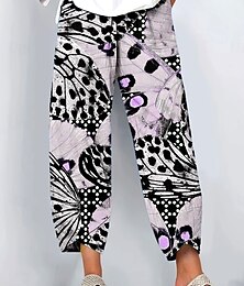 economico -Per donna Gamba larga Chinos Pantaloni Larghi Vacanza Vintage Stile Etnico Lunghezza intera Vita Alta Grafico Leopardo Farfalla Patchwork Coulisse Stampa Traspirante Inelastico All'aperto Vacanza