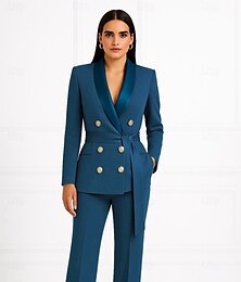 abordables -Combinaison deux pièces / tailleur-pantalon tailleur-pantalon mère de la mariée tailleur-pantalon élégant vintage simple satin châle boutons en métal revers longueur au sol pantalon polyester manches