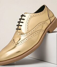 levne -Pánské lesklé zlaté oxfordské společenské boty – formální boty ve stylu brogue s wingtip střevíčky na svatby, večírky a divadelní vystoupení