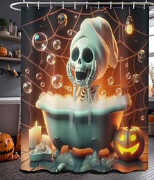 economico -Tenda da doccia di Halloween con ganci in poliestere, lavabile, impermeabile, motivo decorativo per vasca da bagno
