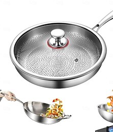 economico -padella martellata in titanio pro con coperchio, padelle antiaderenti multifunzionali ultra resistenti e antigraffio per cucinare in cucina