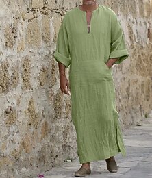 billige -Herre Pyjamas Nattøy Badekjole عادي Mote Stilfull Klassisk Hjem Daglig Seng Bomull Komfort Myk V-hals Langermet Sommer Vår Svart Hvit