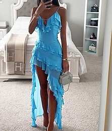 abordables -Femmes Robe Midi Robe Décontractée Robe de Cocktail Robe d'invité de mariage Robe en Chiffon Mode Extérieur Fête Date Coupe régulière Uni Sans manches Bretelles spaghetti Bleu Bleu clair Été Printemps
