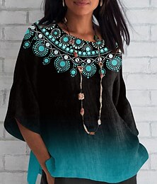 economico -Per donna Camicia Grafico Farfalla Gradiente di Colore Quotidiano Casual Manica 3/4 Girocollo Top Regolari Quotidiano Ferie Stampato Nero Blu Viola Verde Estate Primavera Autunno
