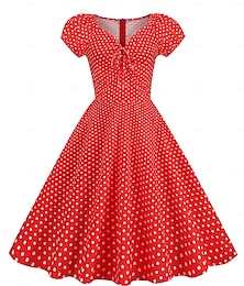 preiswerte -Retro Vintage 1950er Rockabilly Swing-Kleid Ausgestelltes Kleid Passform und Flare Tupfen V Ausschnitt Damen Halloween Karneval Urlaub Alltagstauglich Retro-Mottoparty Erwachsene Kleid Frühling