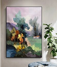 abordables -Peinture à l'huile faite à la main sur toile, décoration murale, impression abstraite, paysage rural de village, pour décoration intérieure, peinture roulée, sans cadre, non tendue