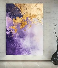 お買い得  -1枚の抽象的な幾何学的なキャンバスアートプリント、フレームなしのモダンな壁画、紫と金のクリスタル絵画、リビングルームと寝室の装飾用の大きなポスター