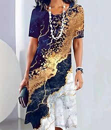 ieftine -Pentru femei Rochii Midi Rochie imprimata Modă Modern Zilnic Petrecere ceai Ieșire Potrivire Largă Floral Abstract Manșon scurt Stil Nautic Negru Galben Albastru piscină Albastru Închis Vară Primăvară