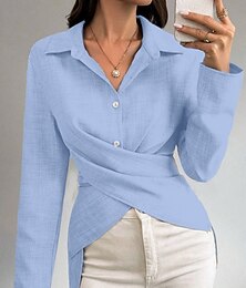 economico -Per donna Camicia Tinta unica Elegante Casual Manica Lunga Colletto a Camicia Top Regolari Quotidiano Bottoni Nero Bianco Giallo Rosso Blu Estate Primavera