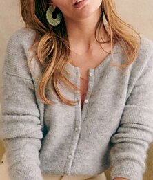 abordables -Femmes Pull Cardigan Élégant Mode Streetwear Couleur Unie Col ras du cou Avec Poches Boutons Tricoté manche longue Hauts Réguliers Tricoter Extérieur Quotidien Week-end Noir Bleu Automne Hiver