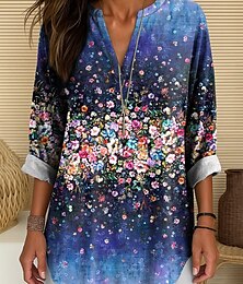 economico -Per donna Blusa Floreale Grafico Vintage Tropicale Hawaiano Manica Lunga Scollo a V Top Regolari Quotidiano Ferie Abbigliamento mare Stampato Rosso Blu Verde Estate Primavera