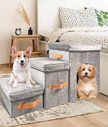 economico -Scale per cani con spazio di archiviazione, altezza 17", scale per cani a 3 gradini più larghe per cani di taglia grande/media/piccola, gatti anziani, scale pieghevoli e robuste per animali domestici,